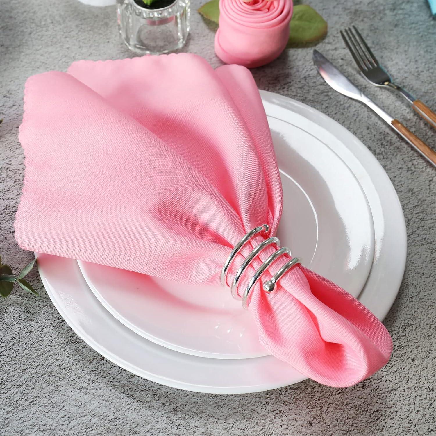 Premium Pink Polyester Cloth Napkins Set of 12 | Washable & Reusable | Valentine's Day, Easter, Christmas Decor | 18.8 x 18.8 Inches