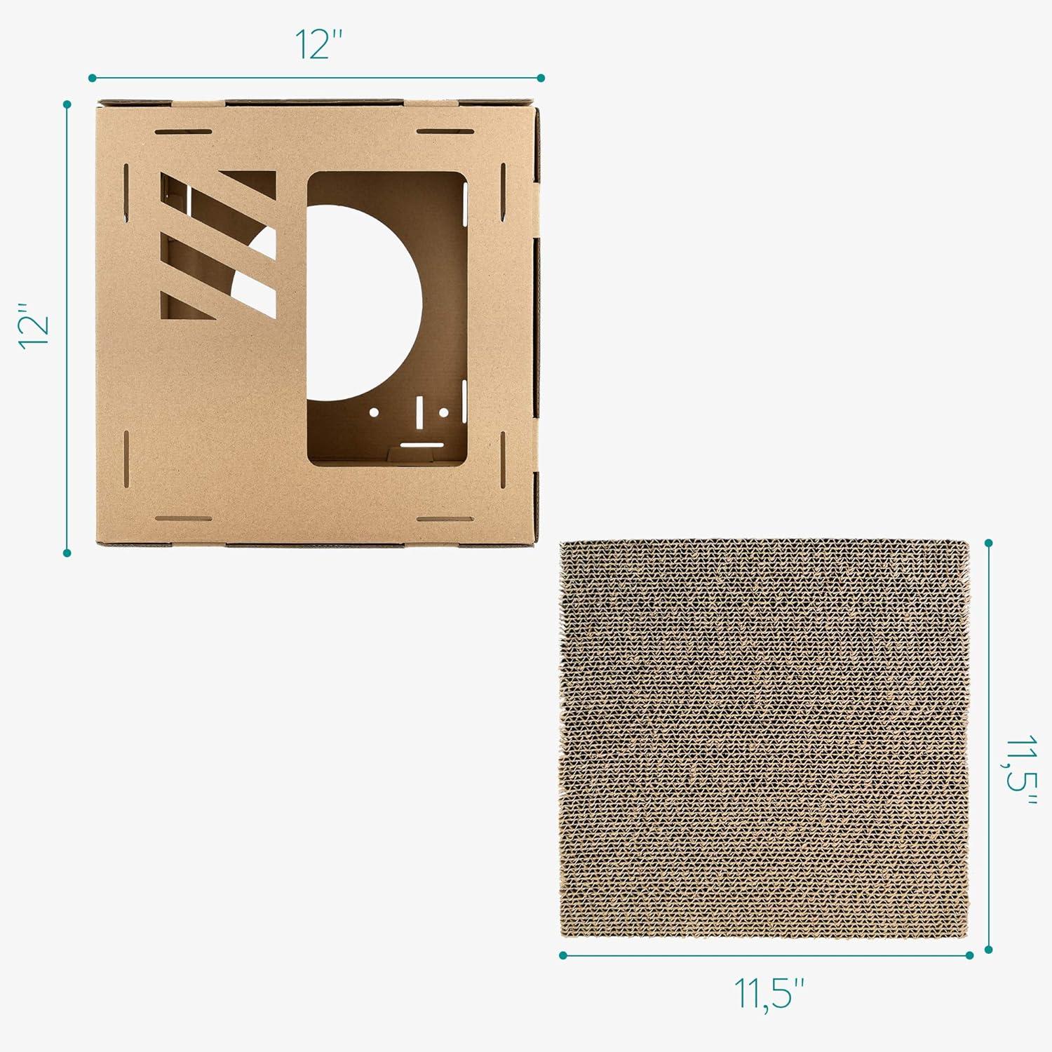 Navaris Modular Cardboard Cat House - DIY Corrugated Cardboard Configurable Play Tower Condo for Small Cats, Kittens, Rabbits - 4 Cubes with 2 Bridges