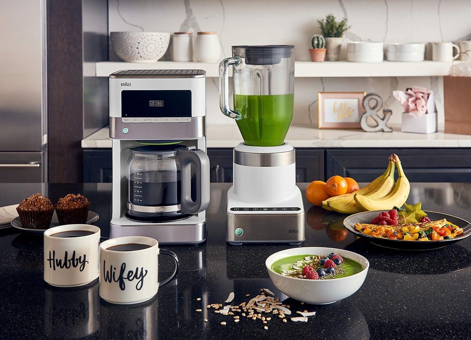 Braun BrewSense 12-cup Drip Coffee Maker - KF6050WH - Stainless Steel/White: Automatic Shut-Off, Glass Carafe, 1000W