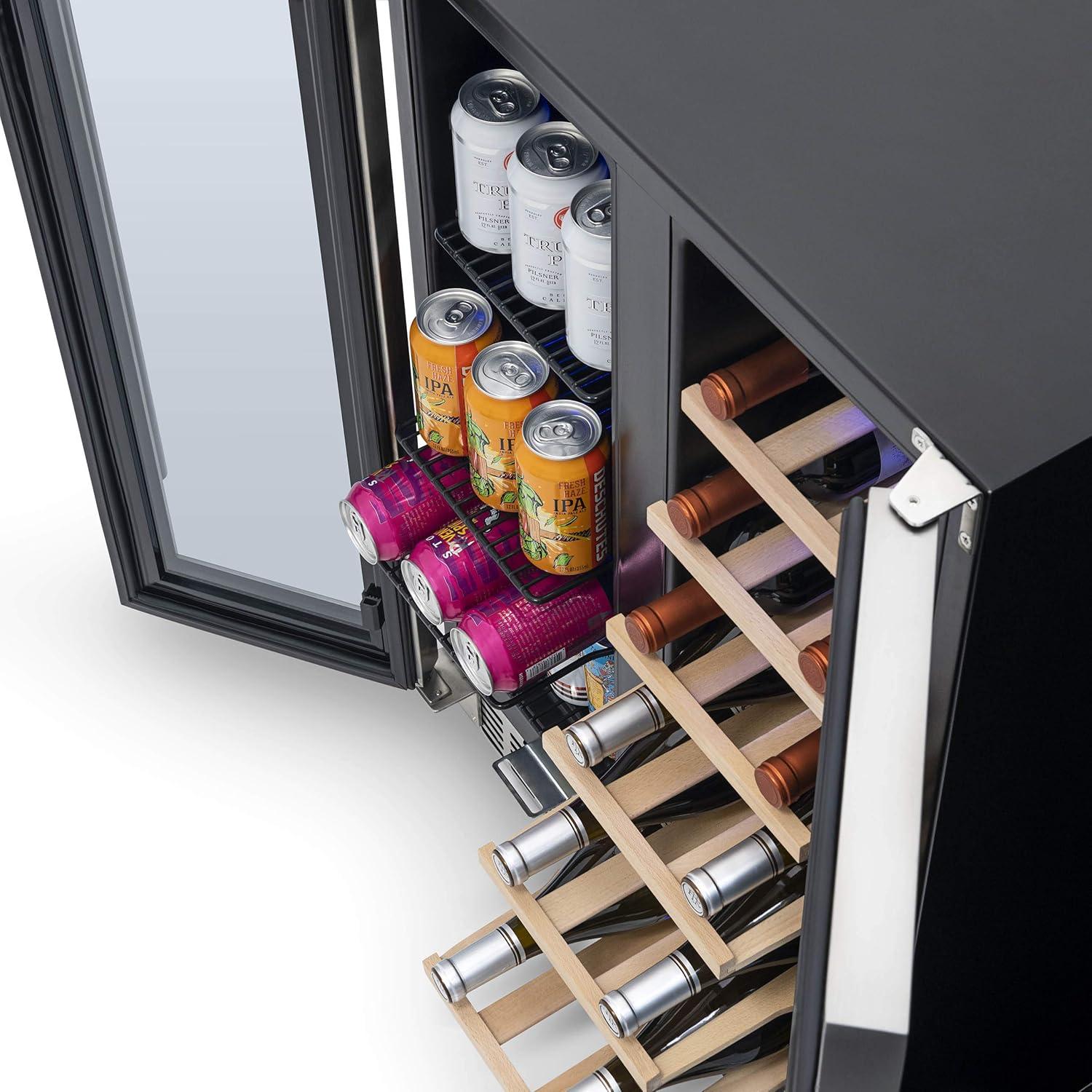 Newair 24" Premium Built-in Dual Zone 18 Bottle and 58 Can French Door Wine and Beverage Fridge