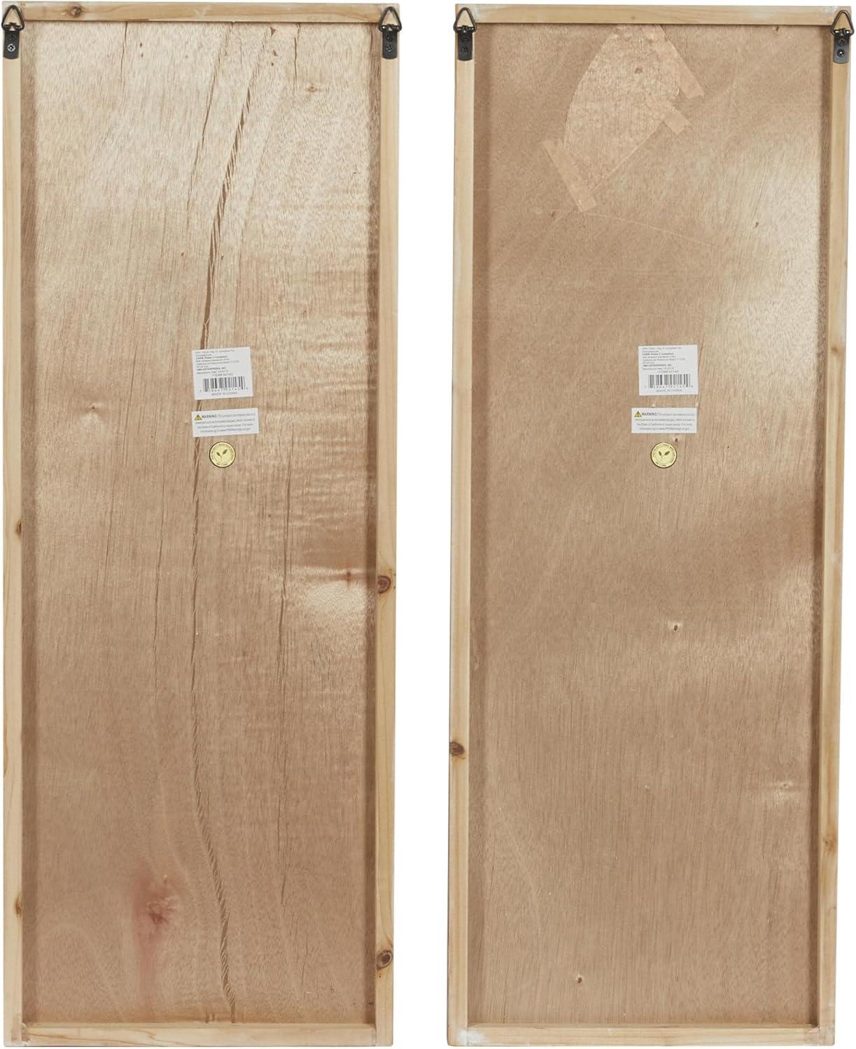 DecMode Brown Wooden Utensils Wall Decor with Carved White Floral Designs (2 Count)