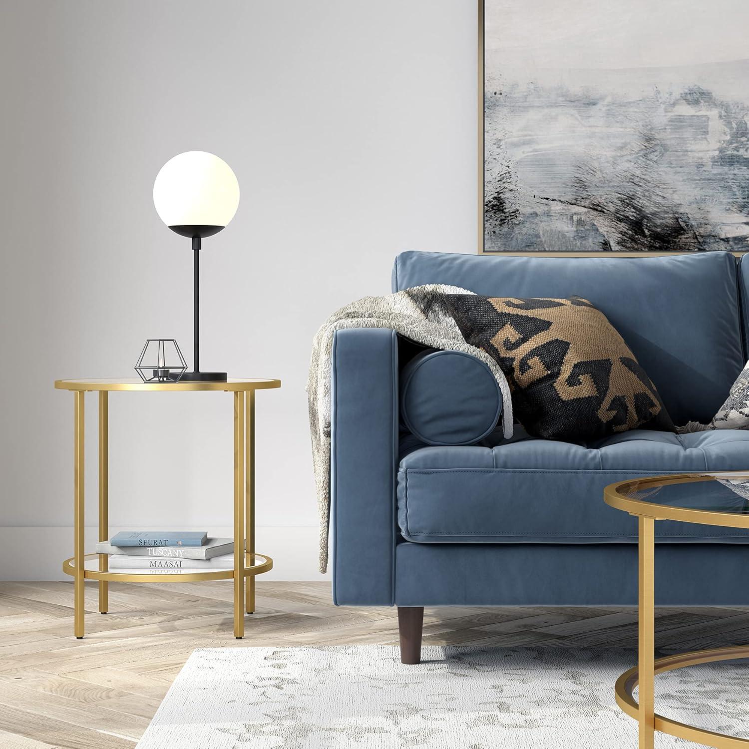 Black Bronze Round Side Table with Glass Shelf - Henn&Hart