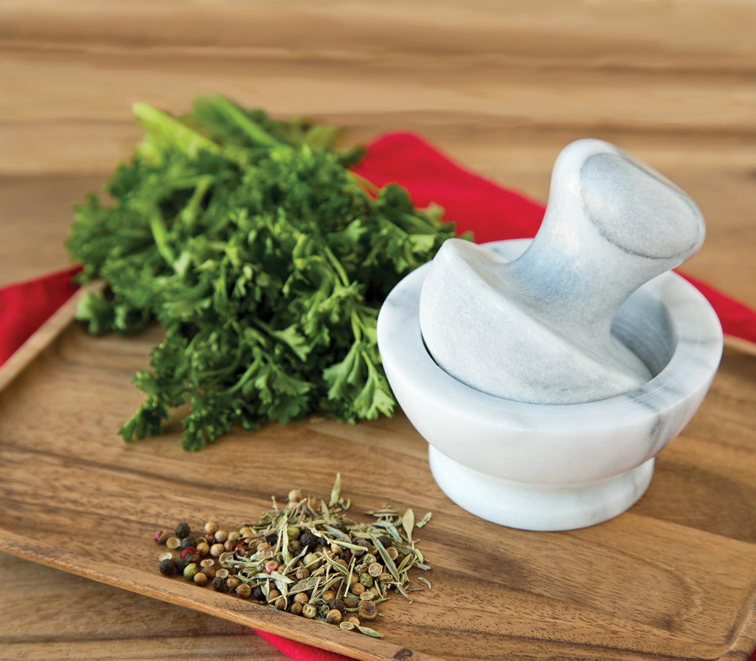 2pc Marble Mortar and Pestle White - Fox Run: 4" Pinch Bowl Set, Hand Wash, 4.25" Height, 2-Piece Marble Kitchen Tool