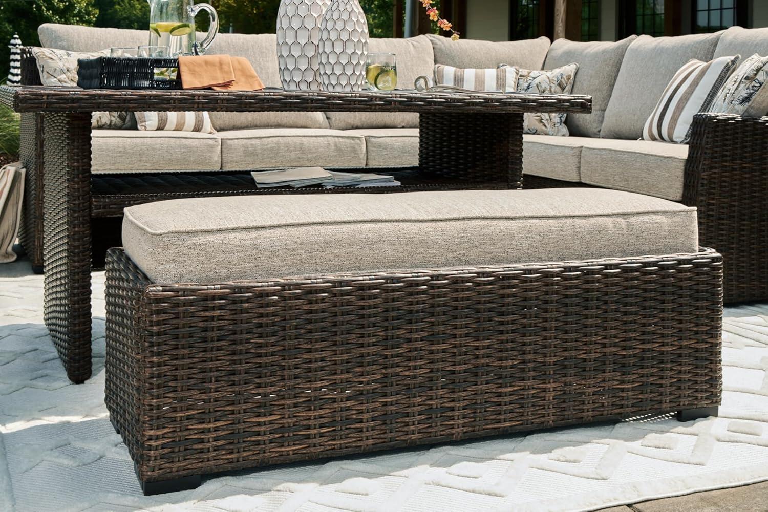 Brook Ranch Beige and Dark Brown Outdoor Sectional with Cushions