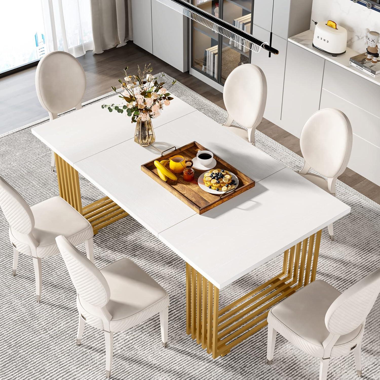 Modern Dining Table for 6-8 People, 70.8 Inches White Kitchen Table White