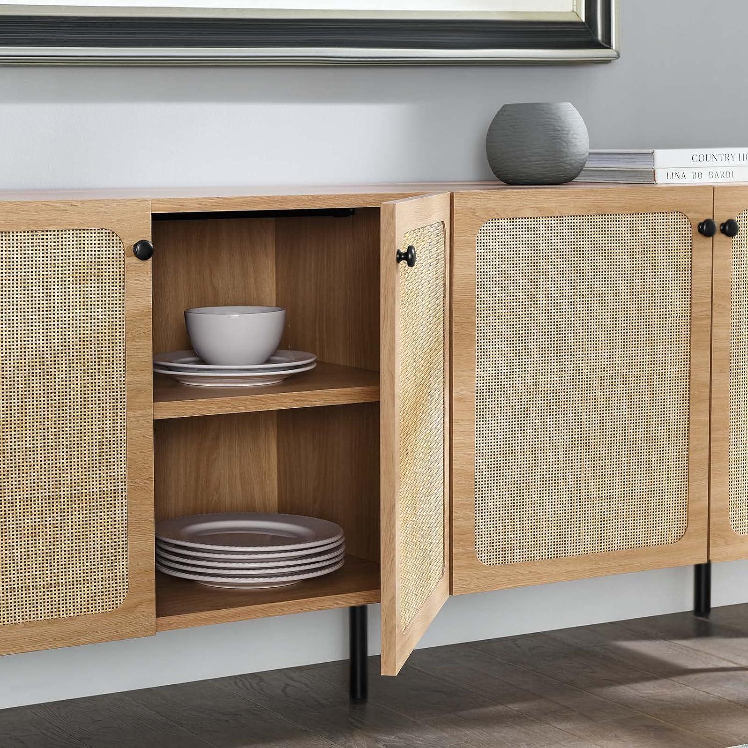 Chaucer Oak Wood Grain Textured Sideboard with Rattan Weaving