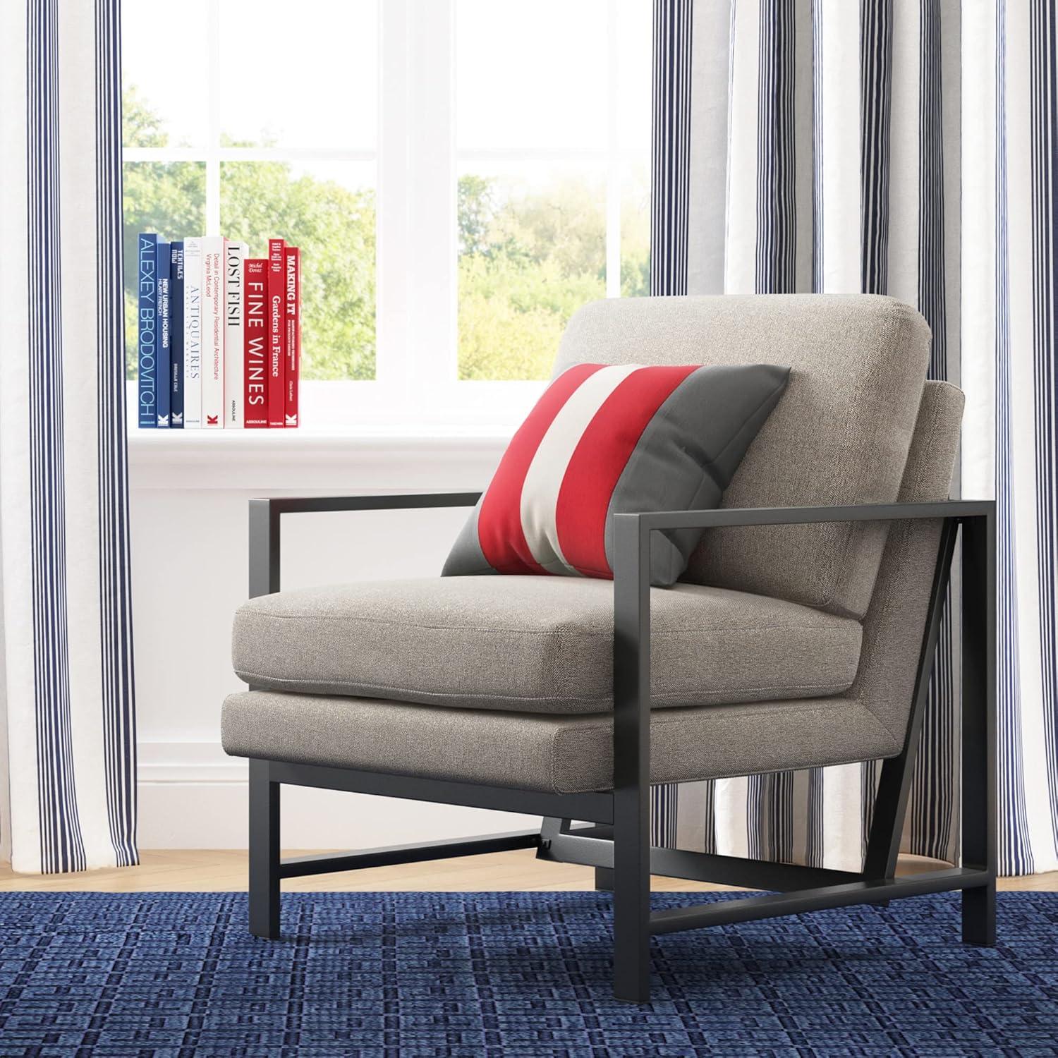 Tommy Hilfiger Russell Square Metal Frame Accent Chair, Mid-Century Modern, Medium-Soft Pillow Back