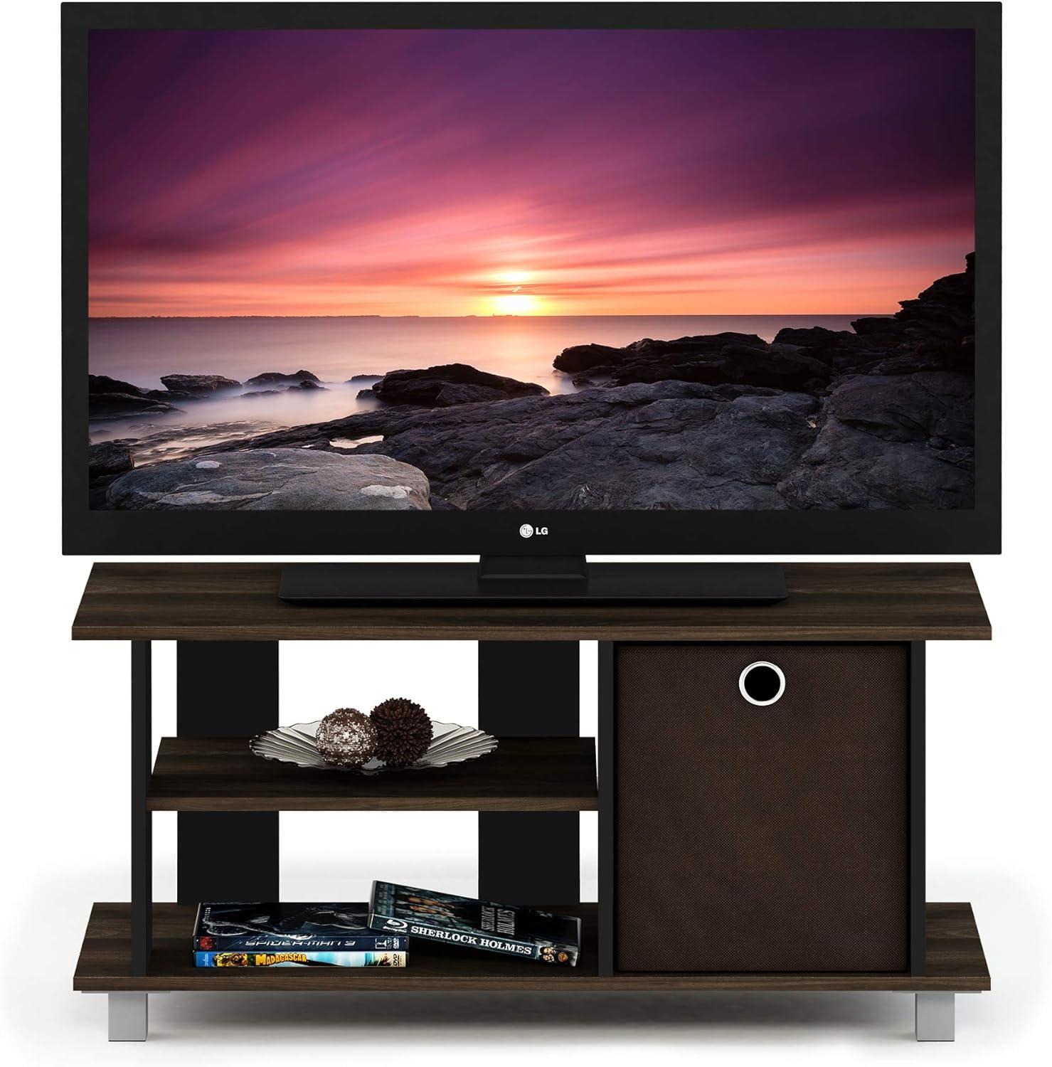 Columbia Walnut and Dark Brown MDF TV Stand with Storage Bin