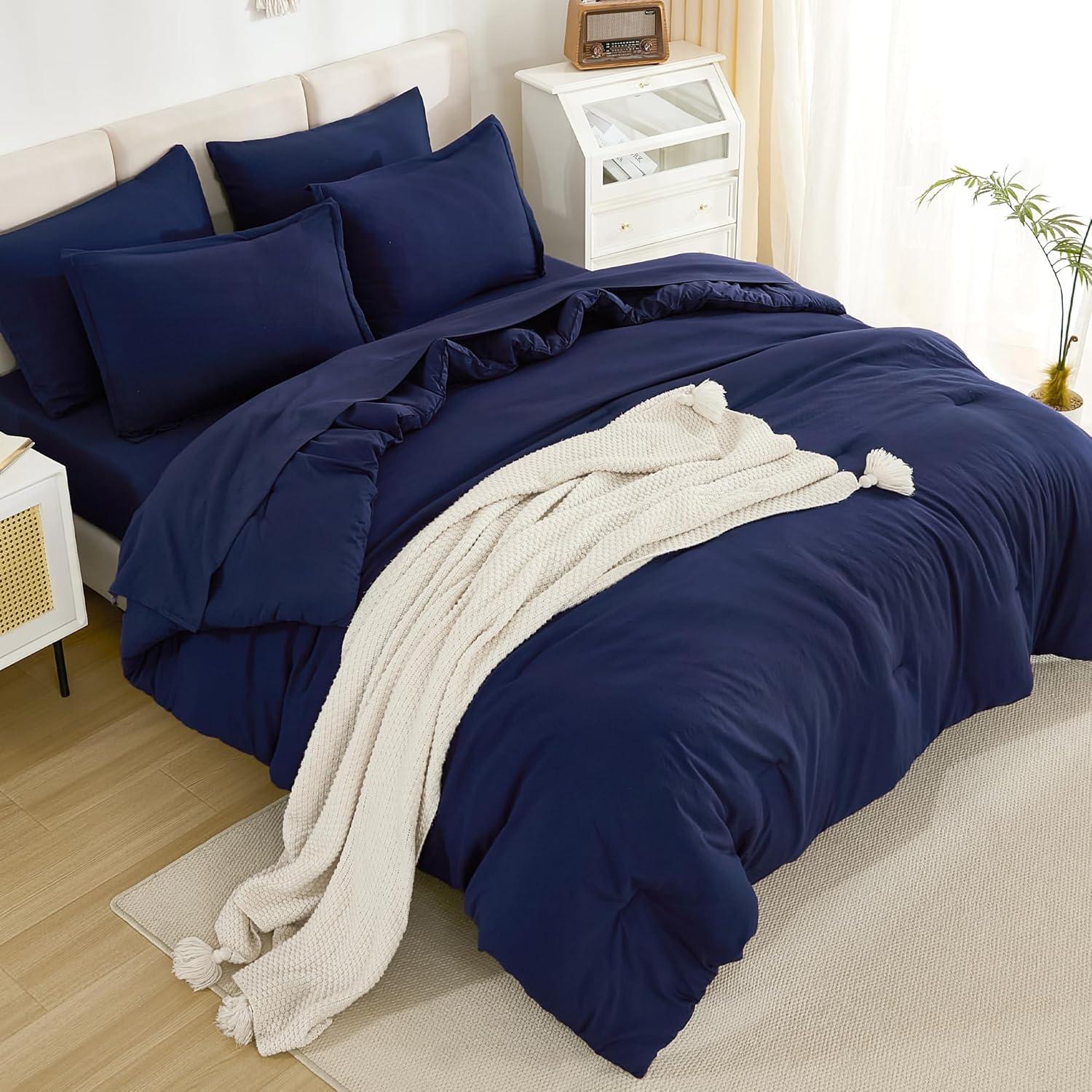 Navy Blue Queen Microfiber Down Alternative Bed Set