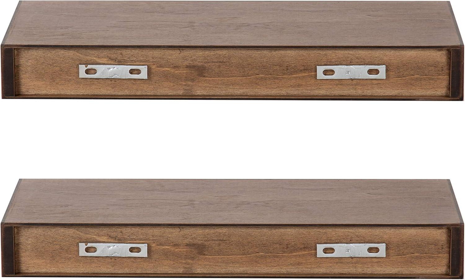 Kate and Laurel Havlock Wood Shelf Set, Rustic Brown 2 Piece 18 inch