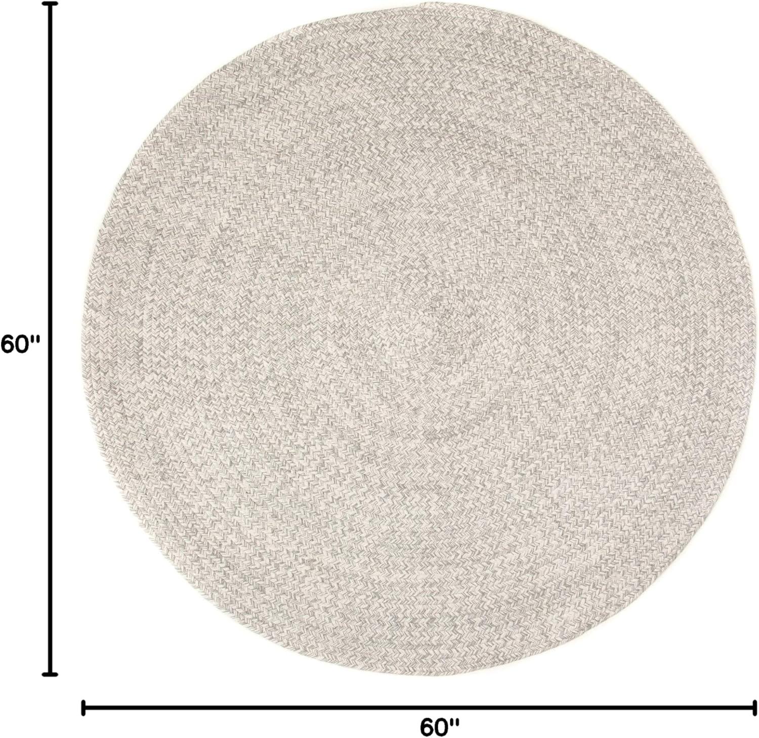 Gray and White Round Braided Cotton Rug, 6' Reversible