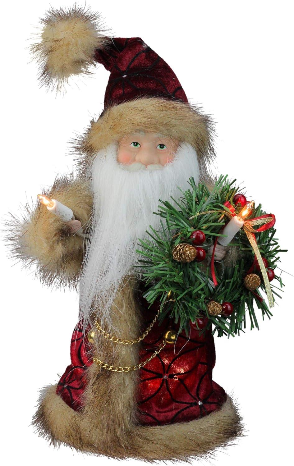 Burgundy and Brown Santa Claus 10-Inch Lighted Tree Topper