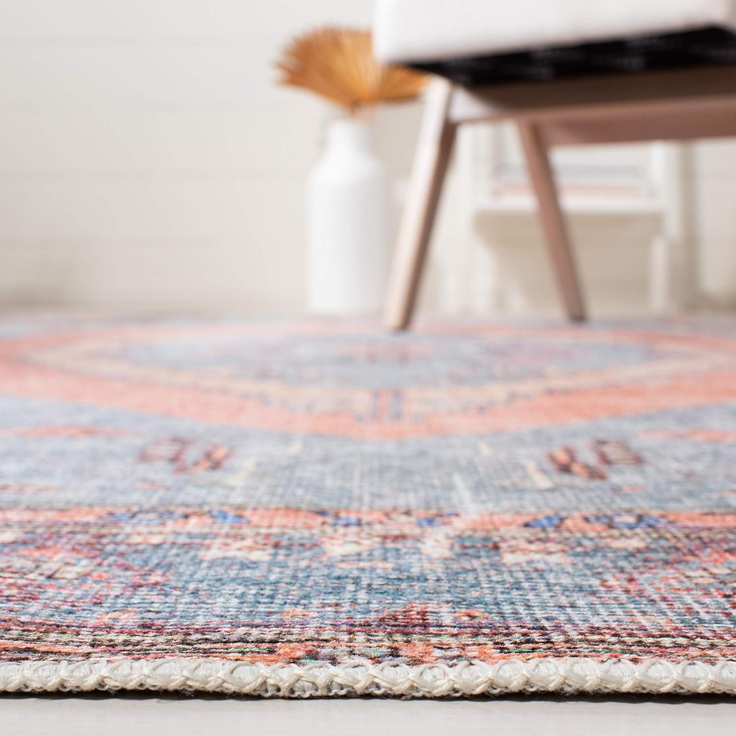 SAFAVIEH Serapi Teague Traditional Machine Washable Area Rug, Light Blue/Beige, 5'3" X 7'7"