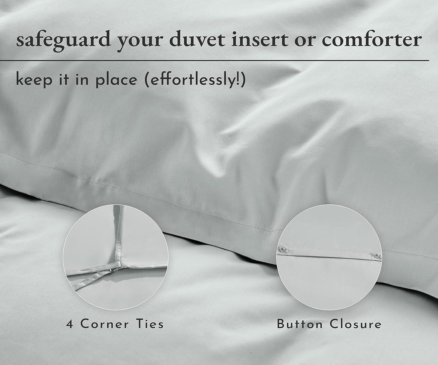 Duvet Cover Set 400 Thread Count 100% Cotton Sateen - Button Closure, Corner Ties by California Design Den