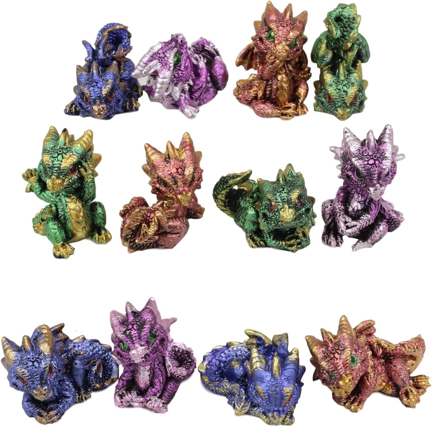 Ebros Set of 12 Colorful Red Green Purple Blue Baby Dragons Miniature Figurine