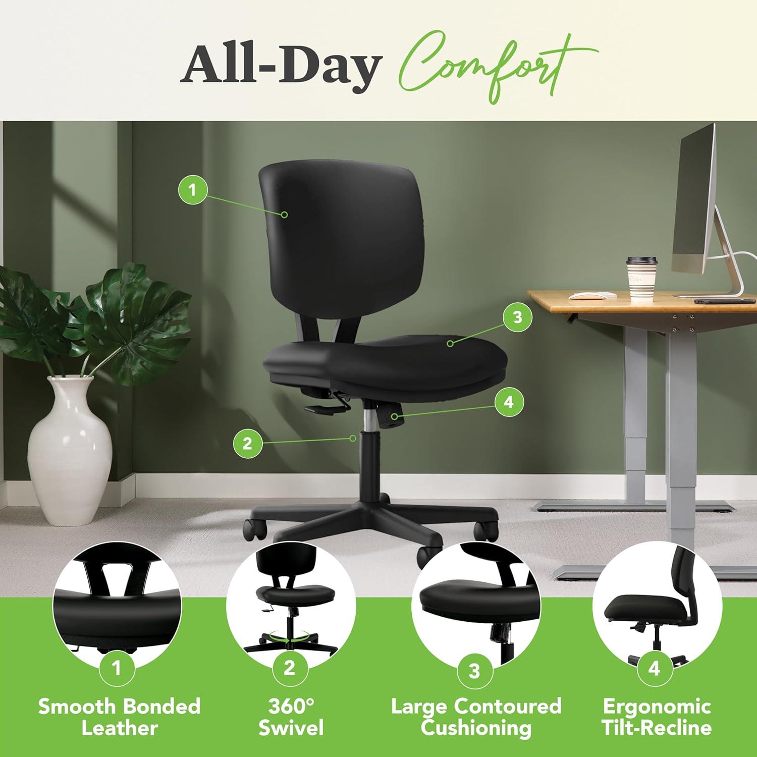 Volt Series Leather Task Chair Supports up to 250 lbs., Black Seat/Black Back, Black Base