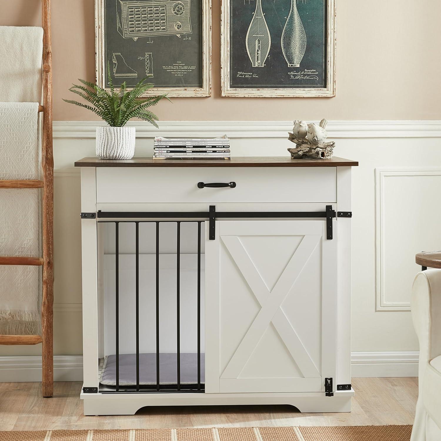 Tucker Murphy Pet™ 37.8''W Modern Dog Crate Furniture With Drawer And Sliding Door