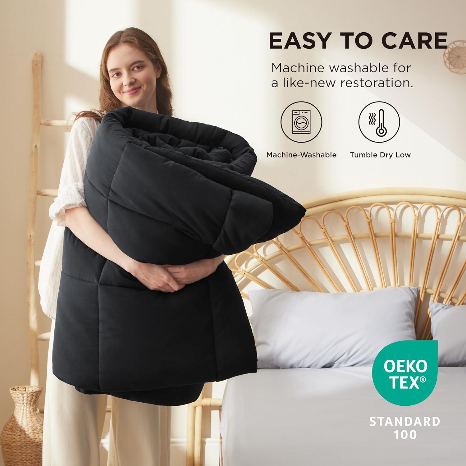 Bedsure Comforter Duvet Insert - Quilted Comforters Queen Size, All Season Duvet, GentleSoft Down Alternative Bedding, with 8 Tabs, Gifts for Women/Men, Black, Queen 88 x 88 Inches