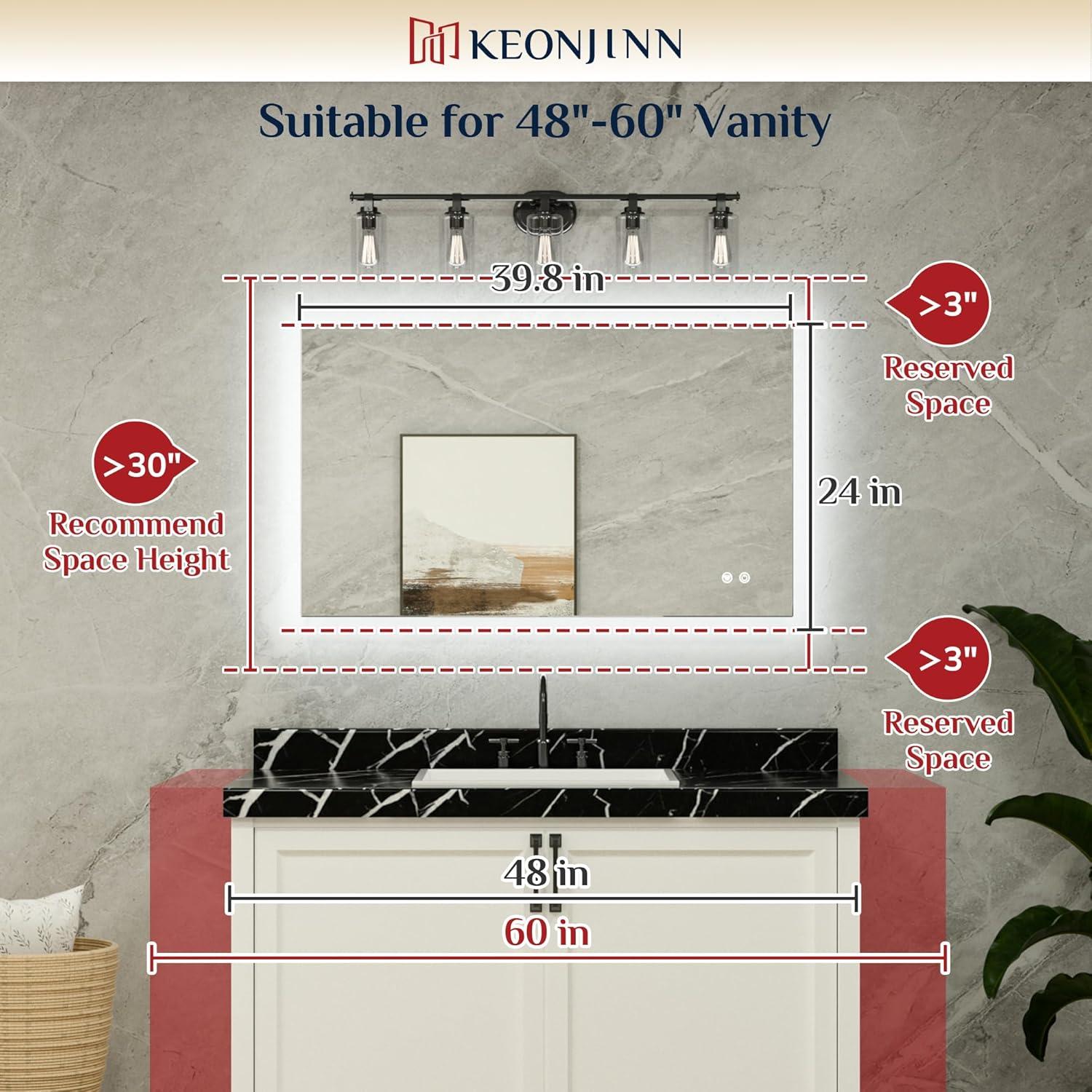 Ivy Bronx Keonjinn 40 X 24 In LED Bathroom Mirror With Lights, Adjustable 3 Color Lights, LED Vanity Mirror, Wall Mounted Anti-Fog Dimmable Mirror, UL Listed LED Driver, HD Tempered Glass(Horizontal/Vertical)