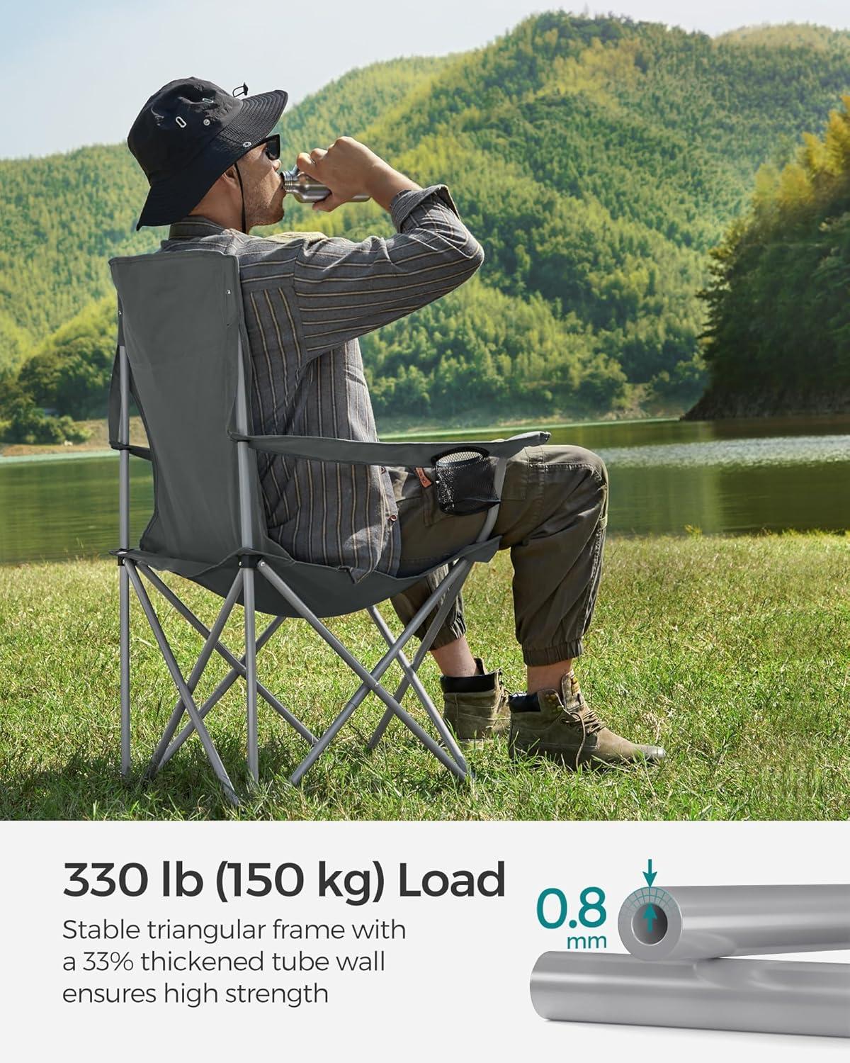 SONGMICS Set of 2 Folding Camping Chairs, Comfortable, Heavy Duty Structure, Max. Load Capacity 330 lb, Outdoor Chair with Cup Holder, for Camping, Garden, Fishing, Terrace