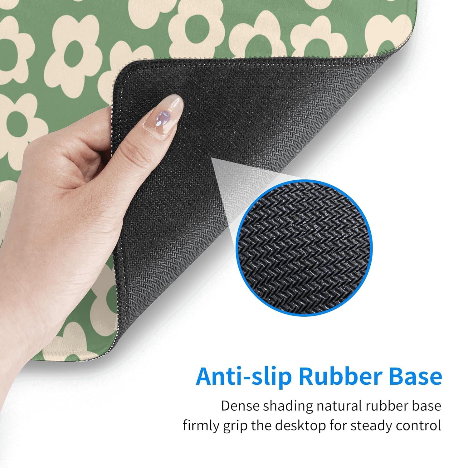 Vintage Groovy Green Flowers Gaming Mouse Pad,Extended Large Mouse Mat Desk Pad,Big Computer Keyboard Desk Pad,Stitched Edges Mousepad,3mm Thick Long Non-Slip Rubber Base Mice Pad, 31.5 X 11.8 Inch