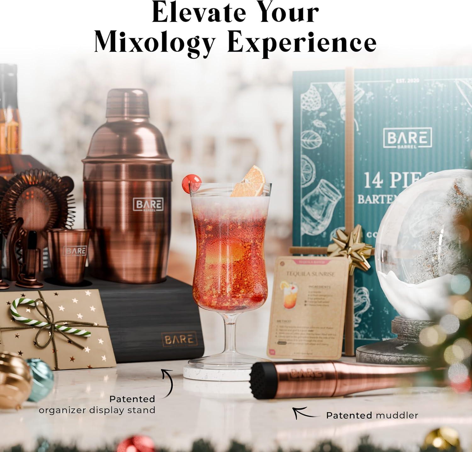 Mixology Bartender Kit Bar Set | 14-Piece Cocktail Shaker Set | Martini Barware Mixing Tools for Home Bartending | Incl. 35 Recipe Cards | Gift Set (24oz Cobbler Shaker, Gold/Black)