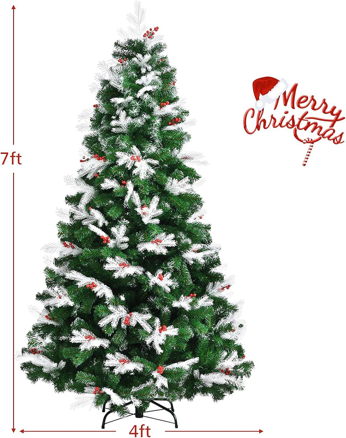 7ft Traditional Snow Flocked Christmas Tree with Red Berries