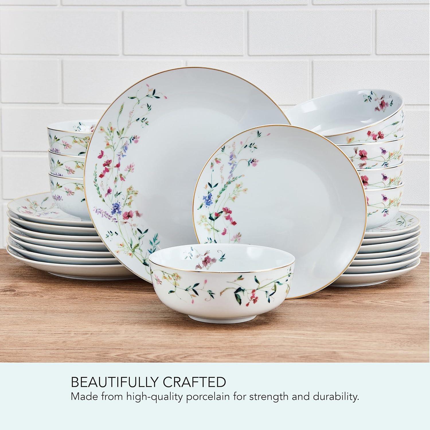 Kalina White Porcelain Floral 24-Piece Dinnerware Set