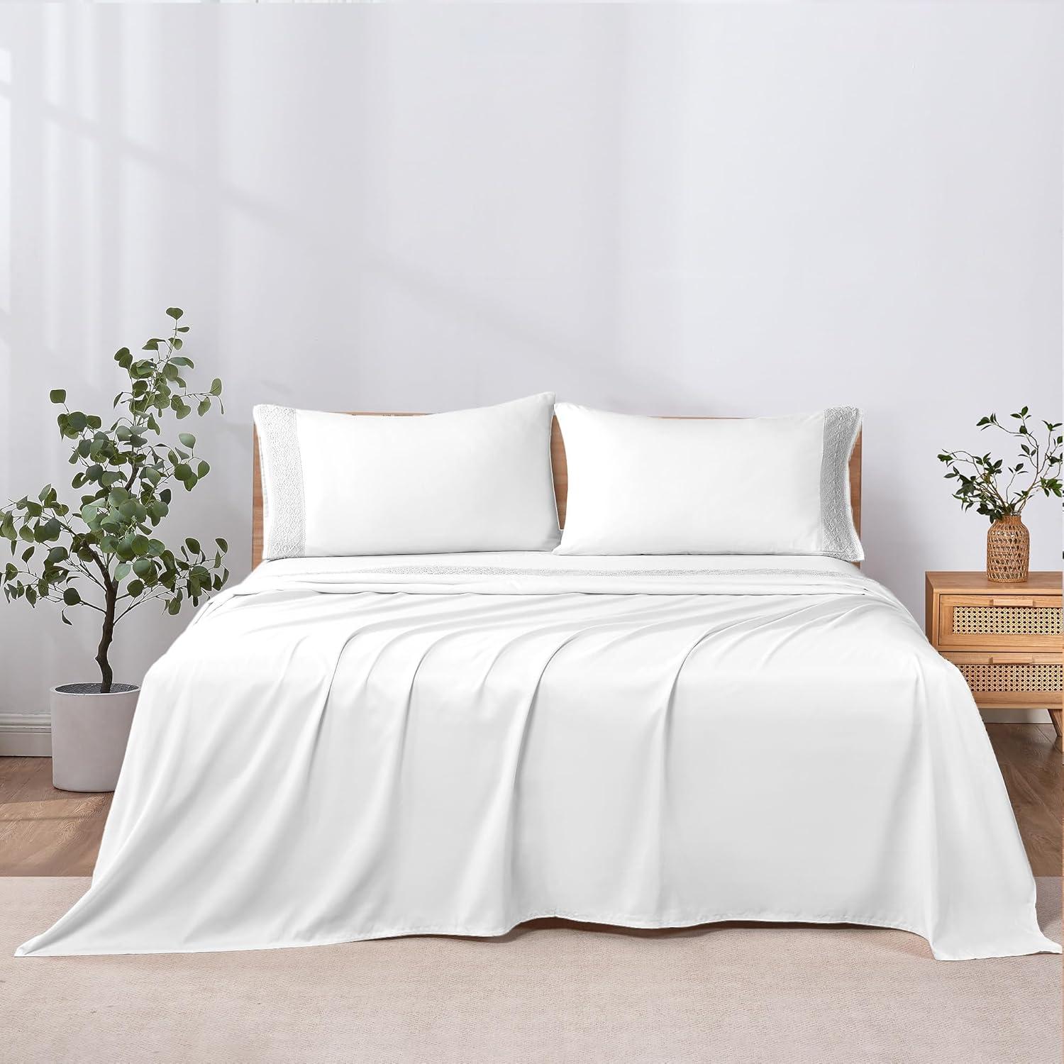 Modern Threads Modern Threads Yate Soft Microfiber Crochet Lace Sheets - Luxurious Microfiber Bed Sheets - Includes Flat Sheet, Fitted Sheet with Deep Pockets, & Pillowcases