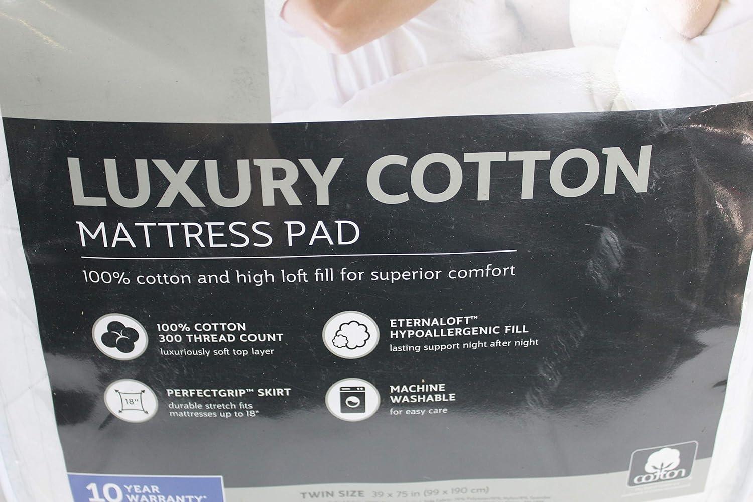 Sealy Luxury Cotton Soft Top High Loft Fill Machine Washable Fitted Mattress Pad, Queen