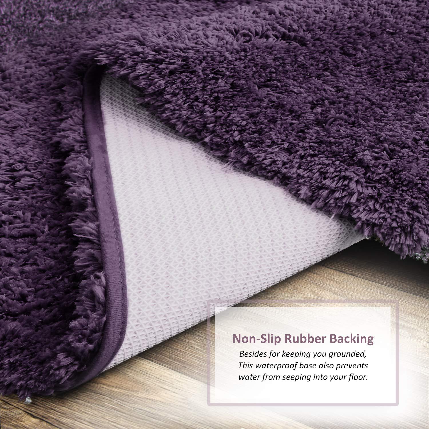 Clara Clark Set of 3 Absorbent Bath Mat Non-Slip Backing Rubber Bathroom Rugs, 17x24, 20x32, 32x48 Eggplant