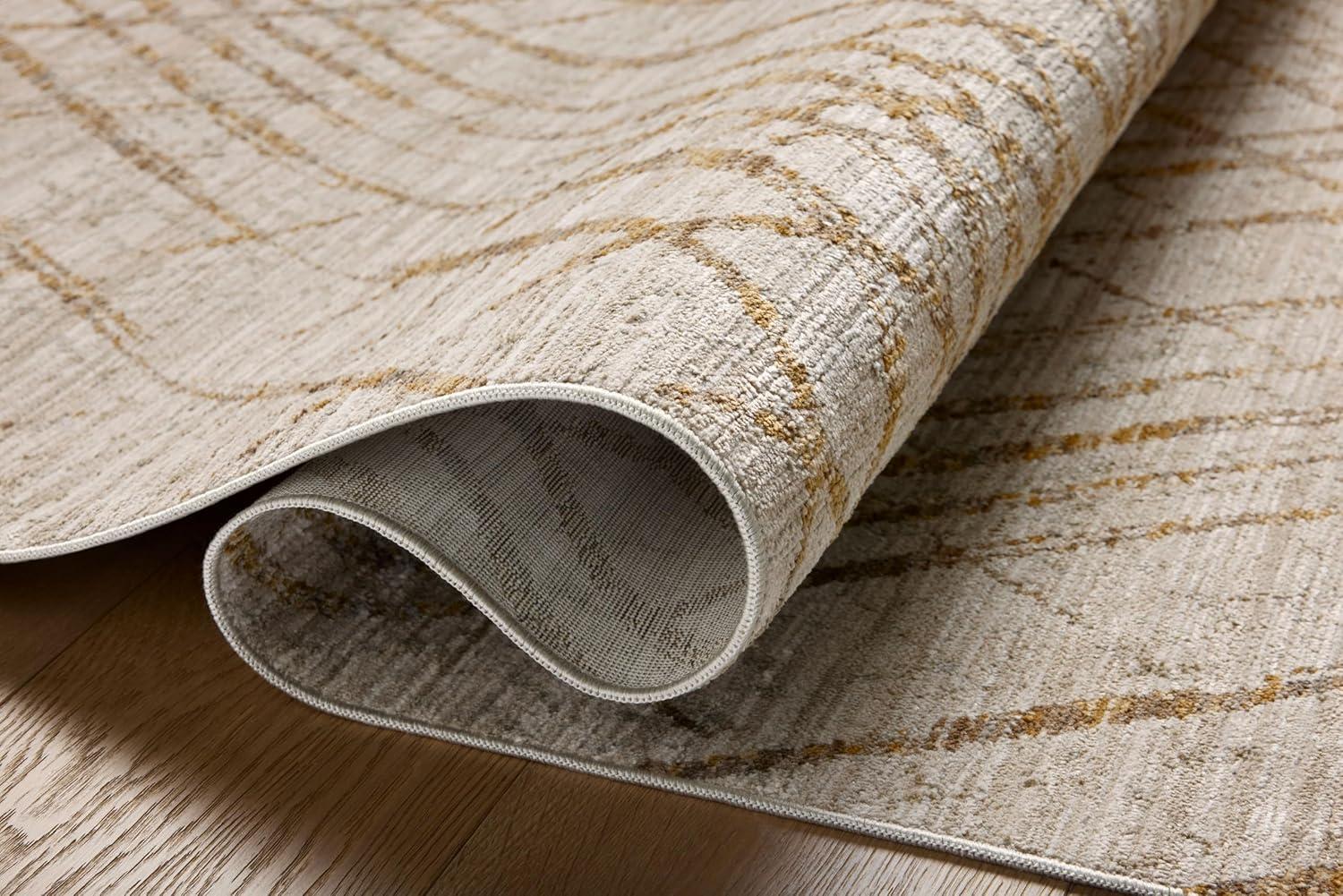 Beige and Gold Abstract Polyester Runner Rug 2'-6" x 8'-0"