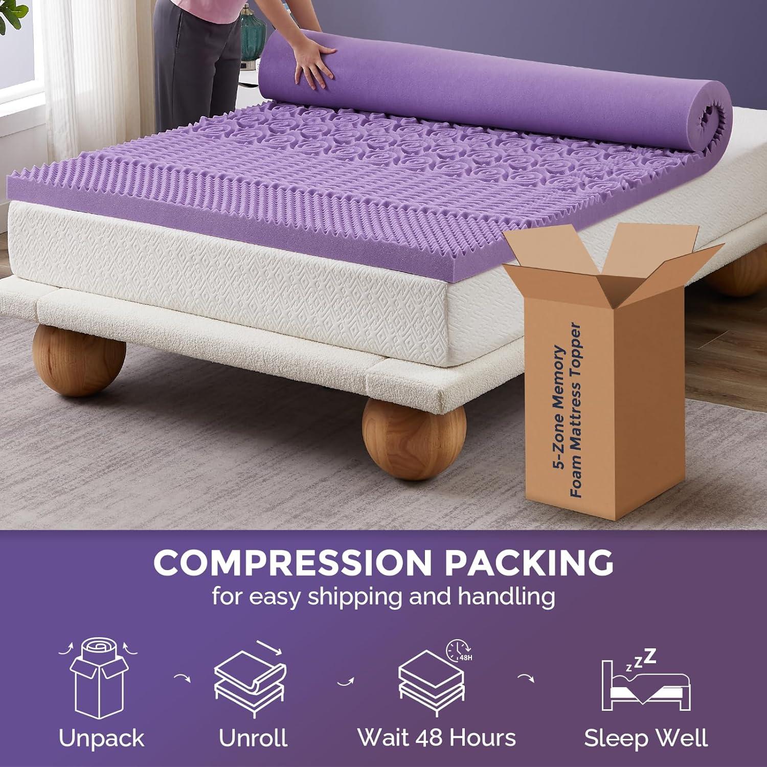 3 inches Queen Size Gel Memory Foam Mattress Topper with Washable Cover,Pressure Relief for Back Pain