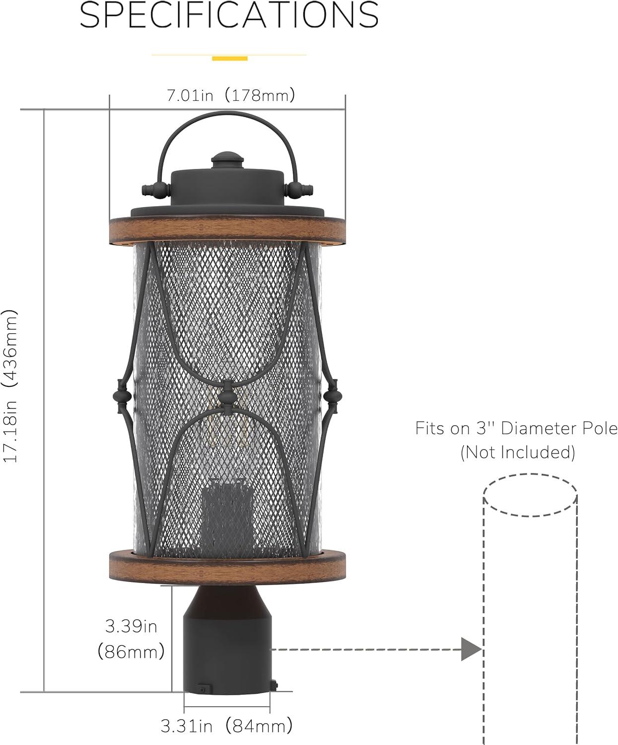 Matte Black and Barnwood Outdoor Post Light with Seeded Glass