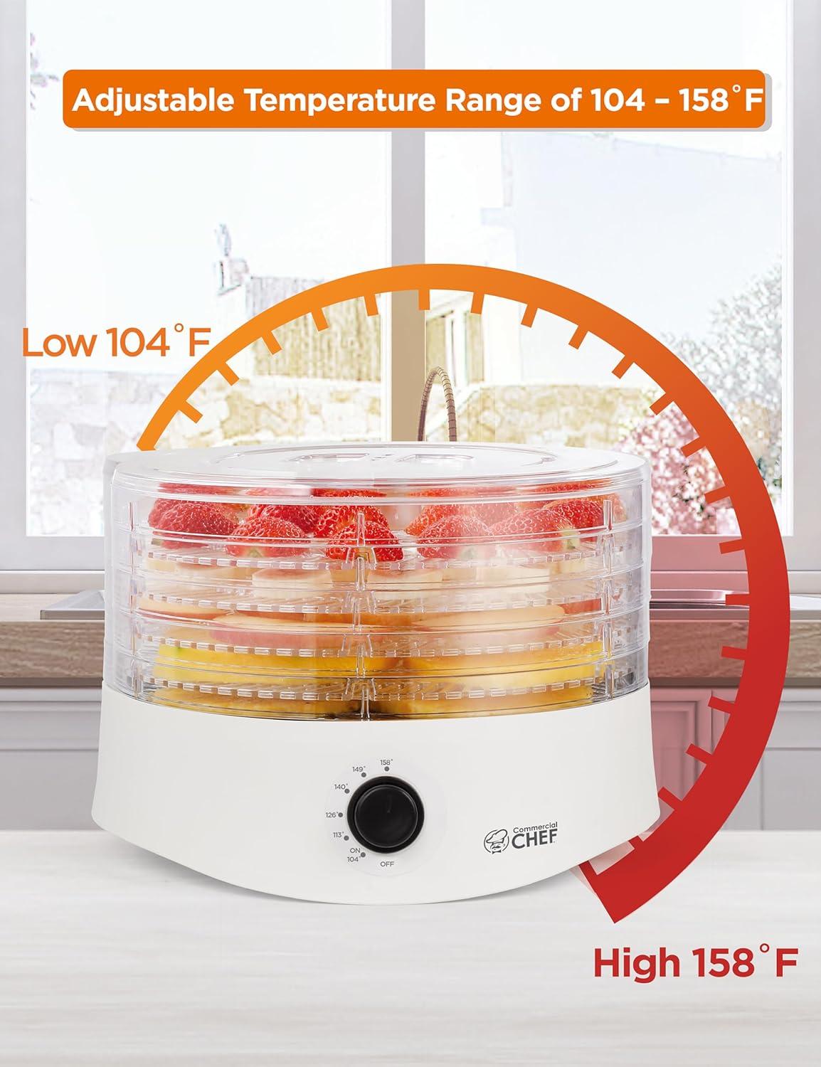 Commercial Chef Commercial Chef Food Dehydrator, Dehydrator Machine for Dehydrated Foods with 5 Drying Tray, White