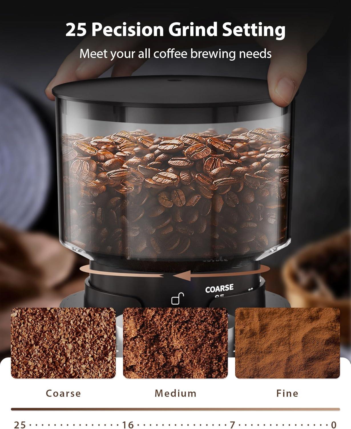 Aromaster Burr Coffee Grinder, Coffee Bean Grinder with 25 Grind Setting