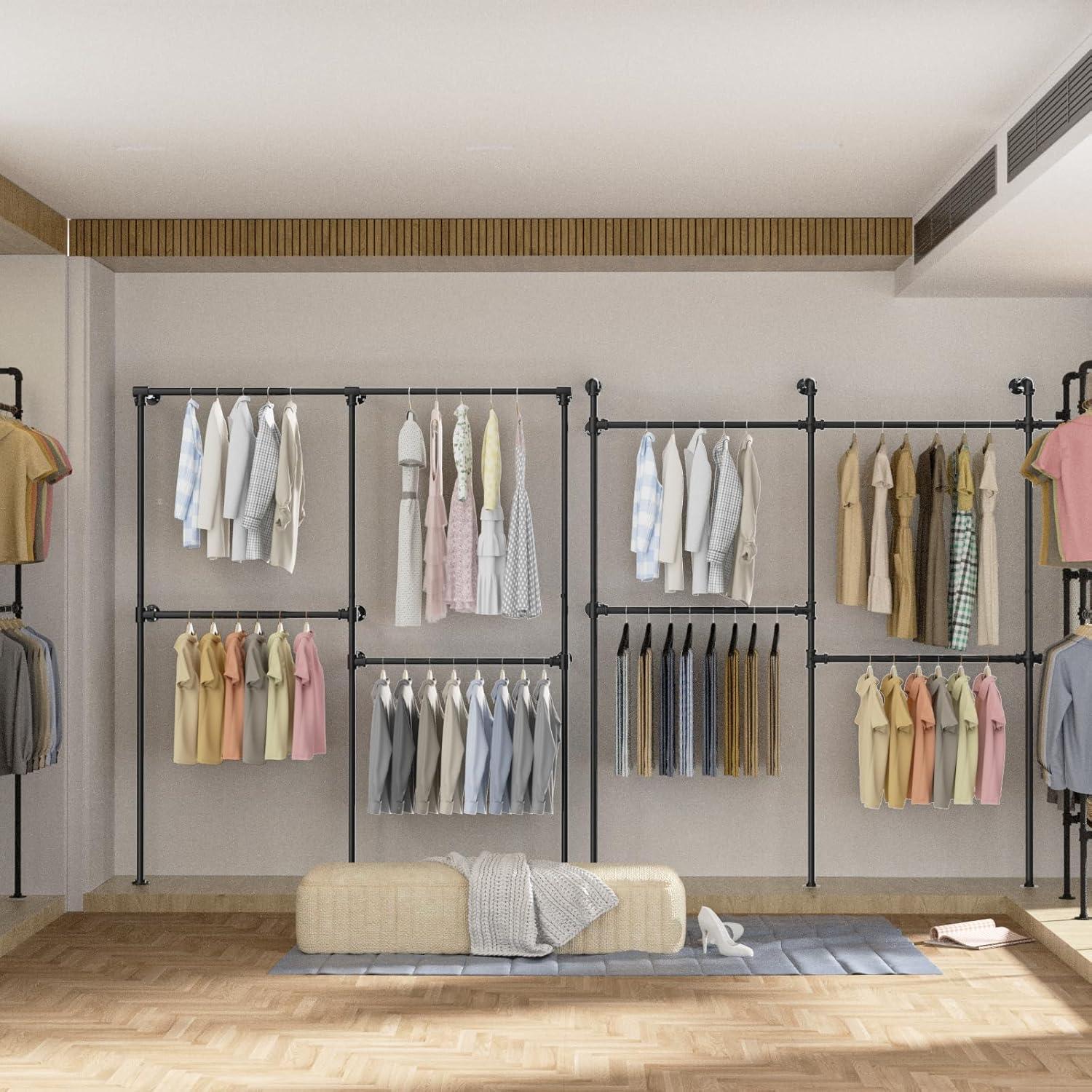 transparent.0 Industrial Pipe Hanger, Wall Mounted Industrial Hanger With LED Light And Shelf, Closet Hanger