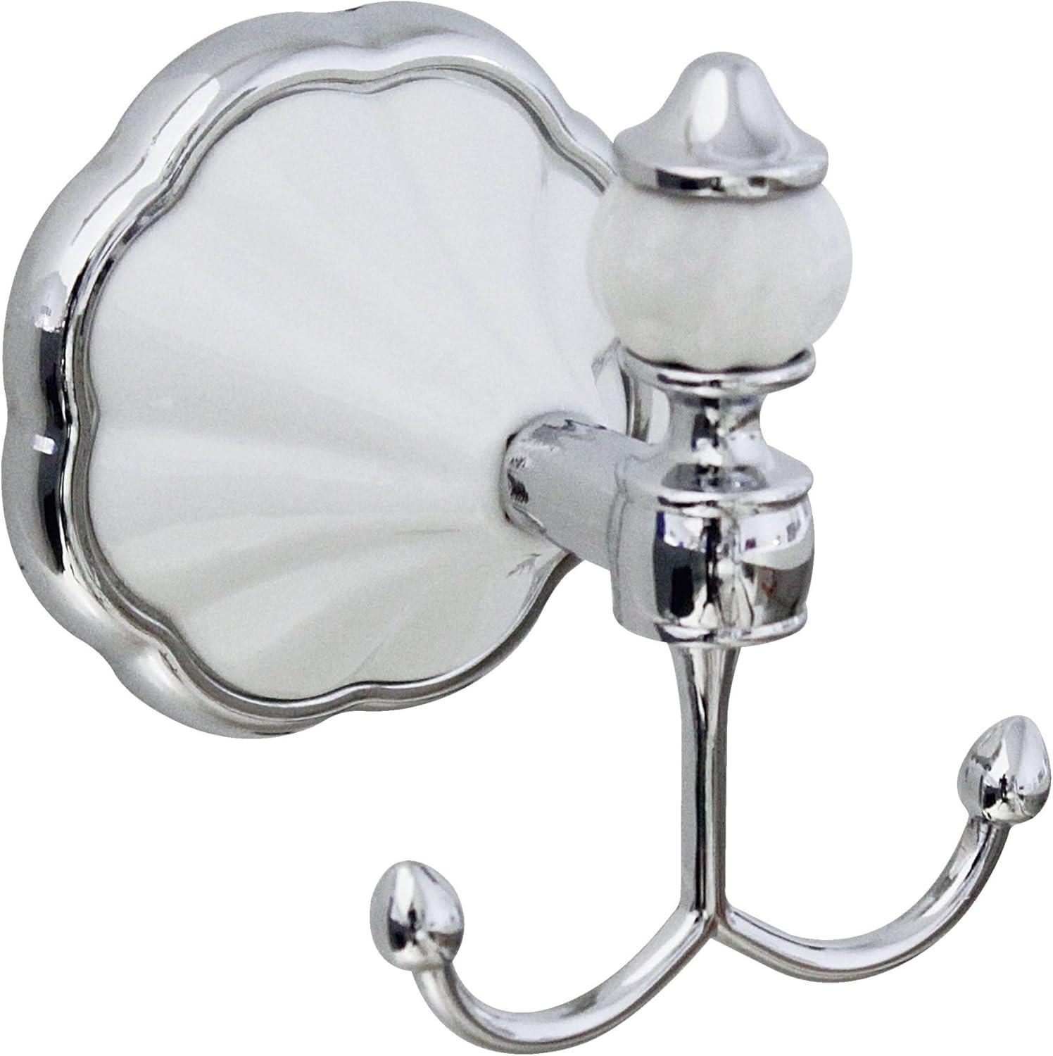 Polished Chrome and White Ceramic 4-Piece Bathroom Hardware Set