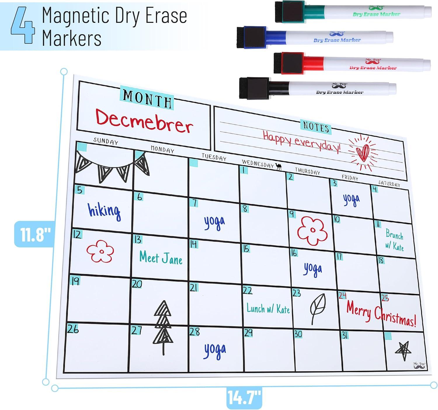 Mr. Pen- Dry Erase Calendar for Fridge, Magnetic, 14.7 x 11.8"