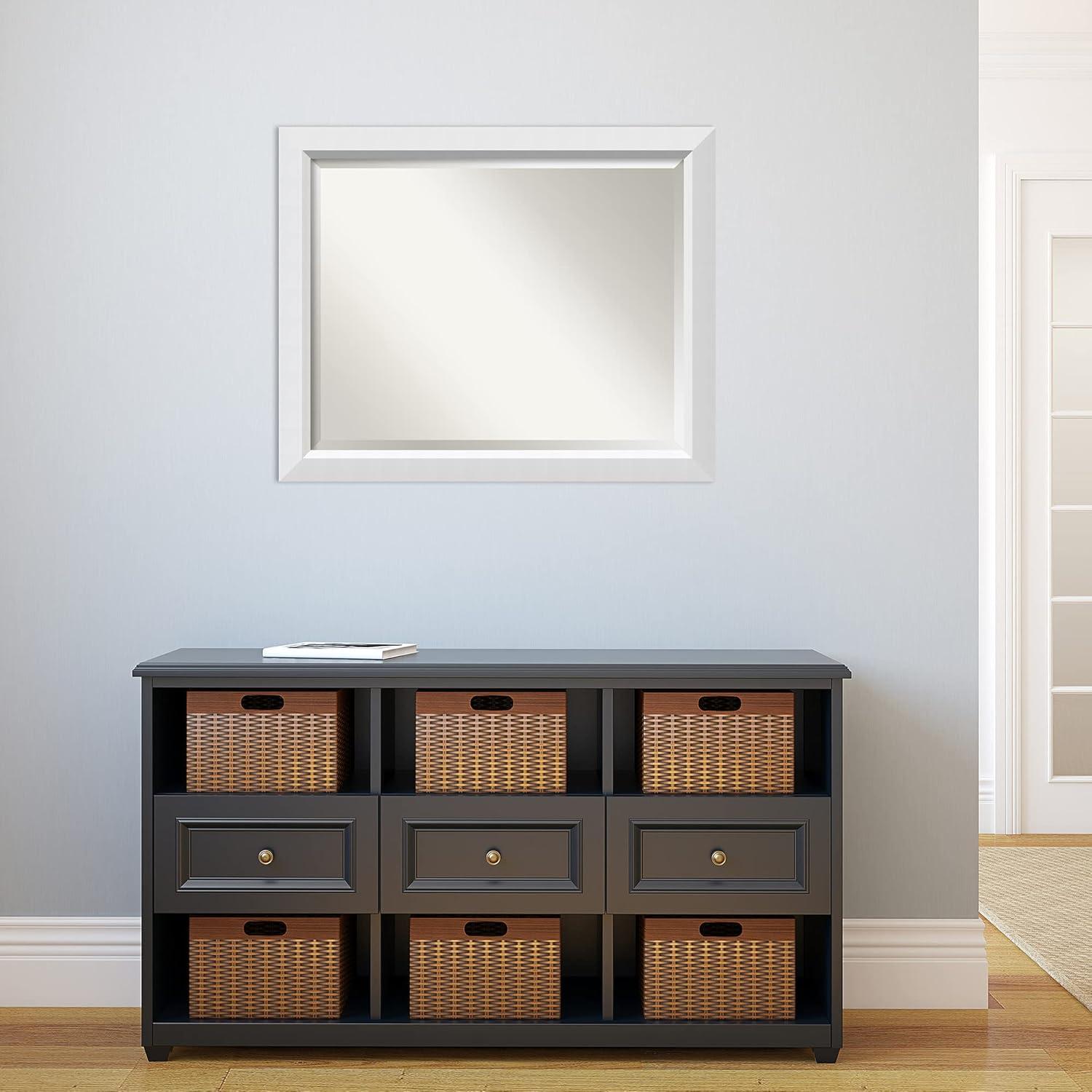 Amanti Art Blanco White Beveled Wood Wall Mirror 26.25 x 32.25 in.