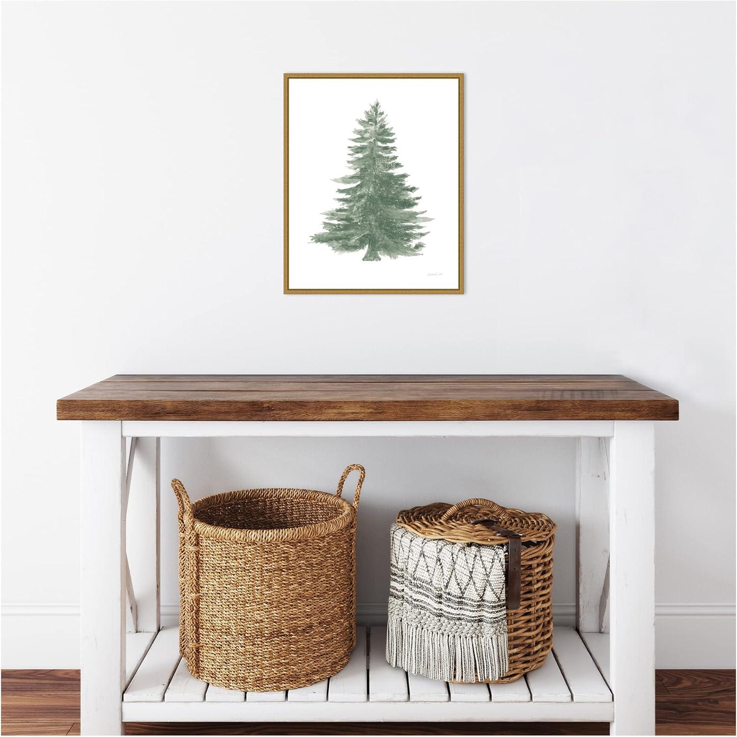 16" x 20" Floursack Holiday Tree by Danhui Nai Framed Canvas Wall Art - Amanti Art: Seasonal Botanical Decor