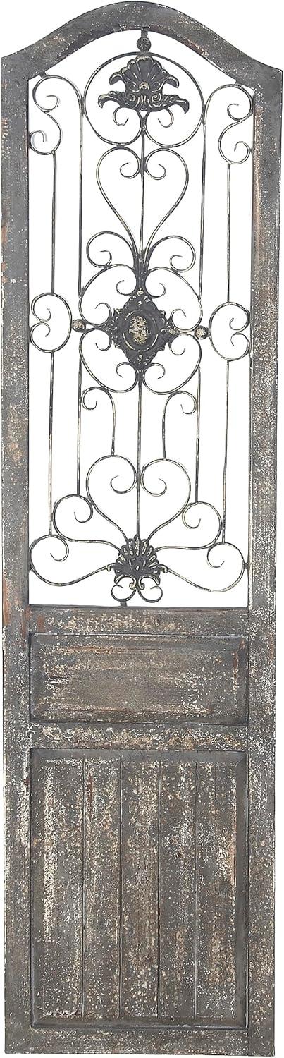 17" x 19" Wood Scroll Distressed Door Inspired Ornamental Wall Decor with Metal Wire Details Brown - Olivia & May