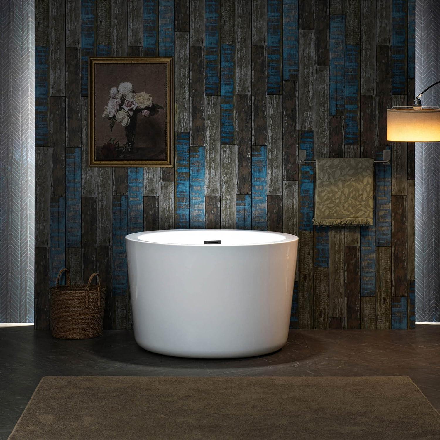 WOODBRIDGE 41" Acrylic Freestanding Bathtub Contemporary Soaking Tub, White Acrylic,Matte Black Drain/Overflow