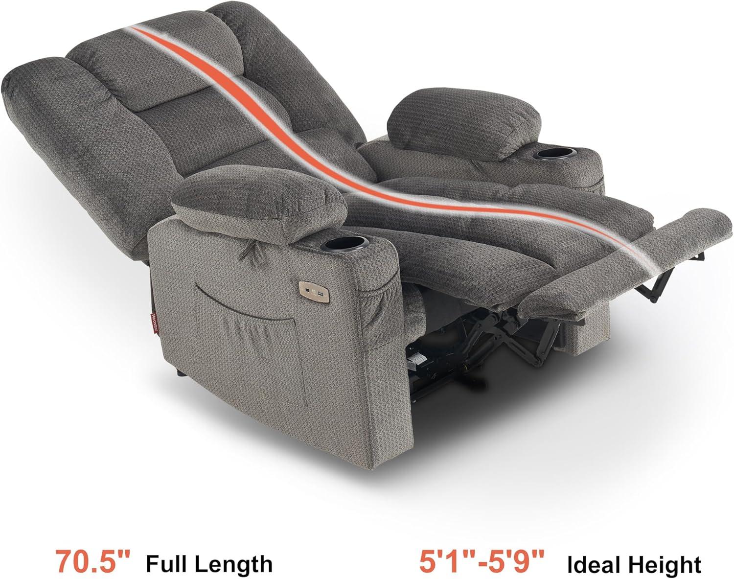 Color Electric Power Recliner Chair with Heat and Massage, USB Ports, Cup Holders