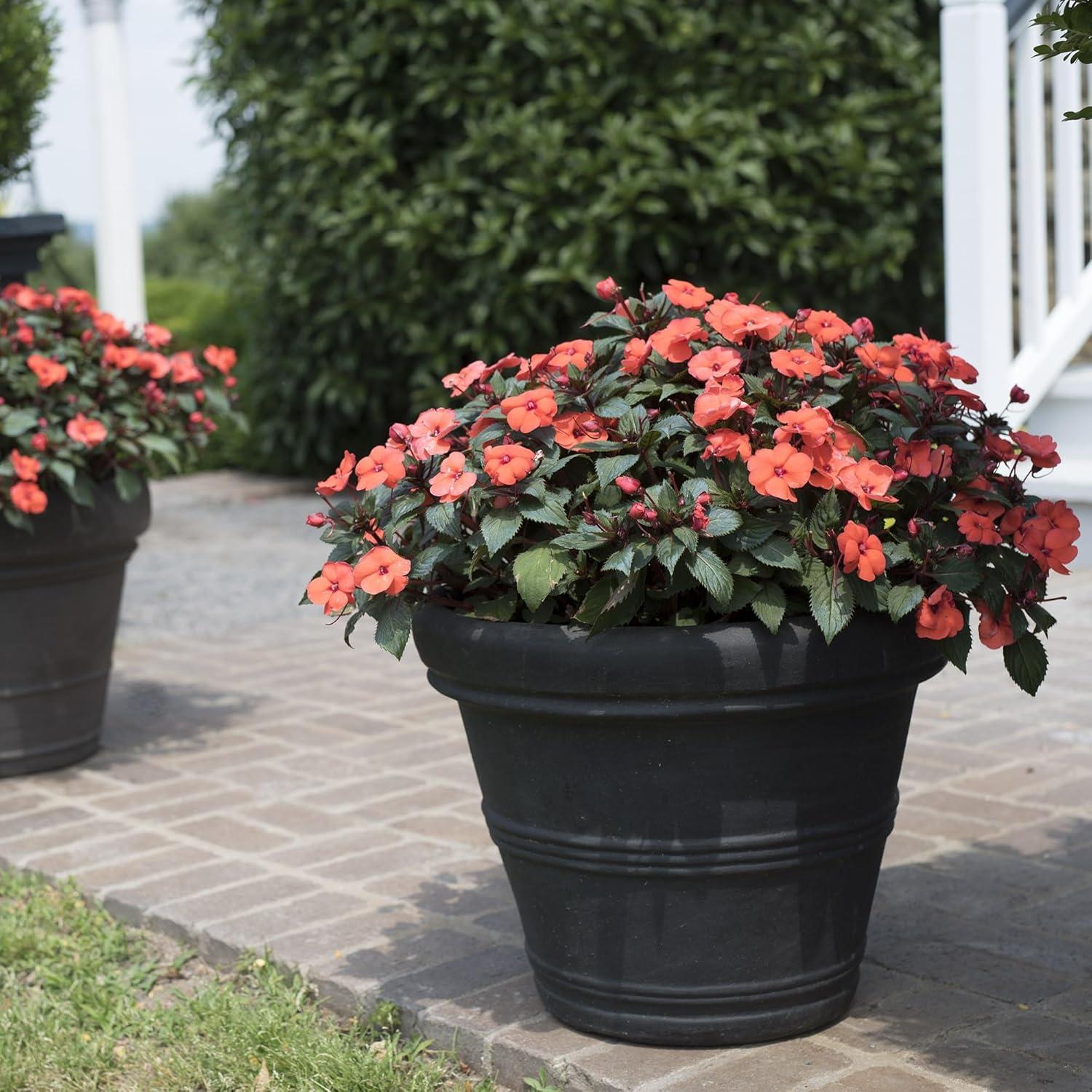 Crescent Garden 20" Wide Brunello Planter Pots Black: Durable Polyresin, Weather-Resistant, No Assembly Required
