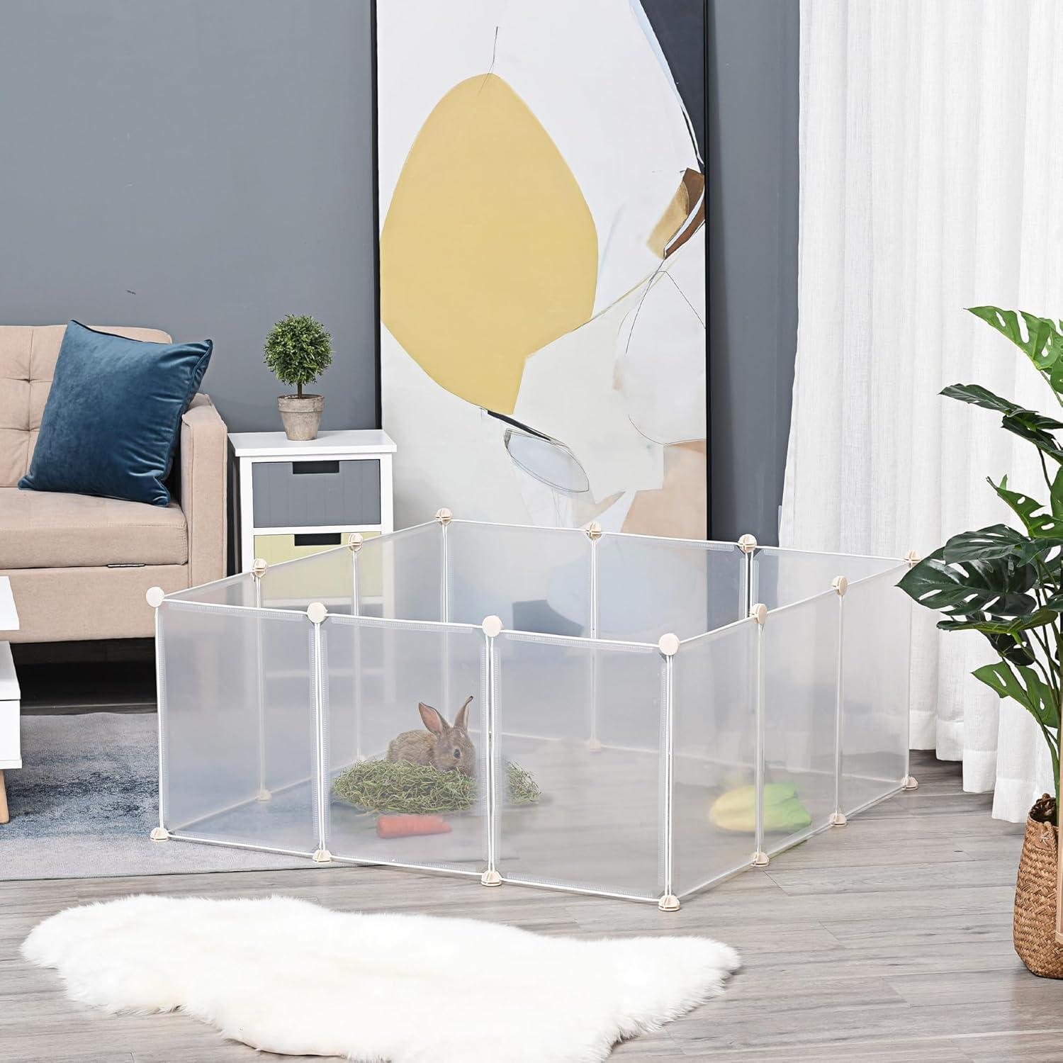 Clear Plastic Pet Playpen with Multi-Angle Connectors