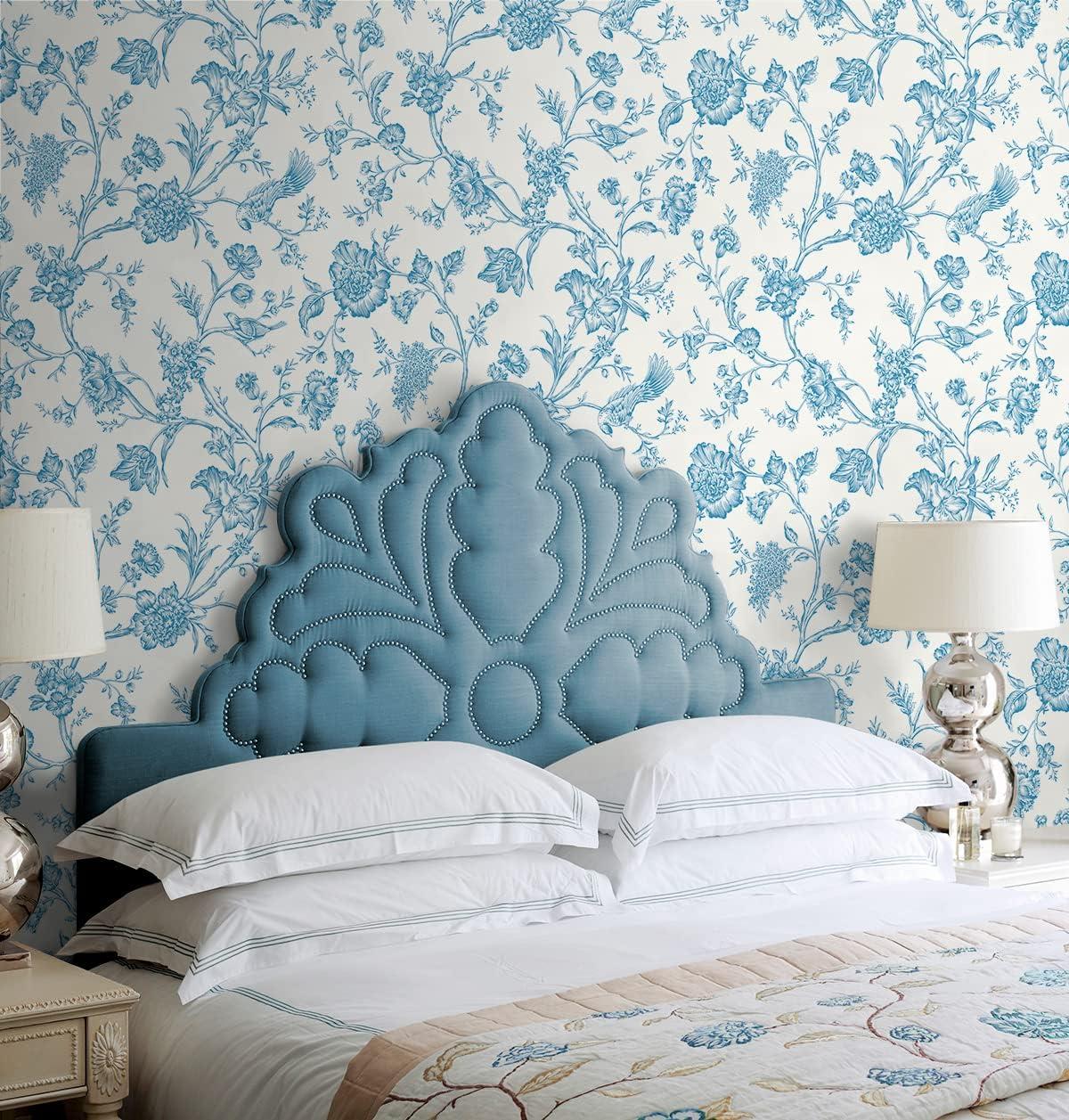 NextWall Carolina Blue Jasmine Chinoiserie Peel and Stick Wallpaper