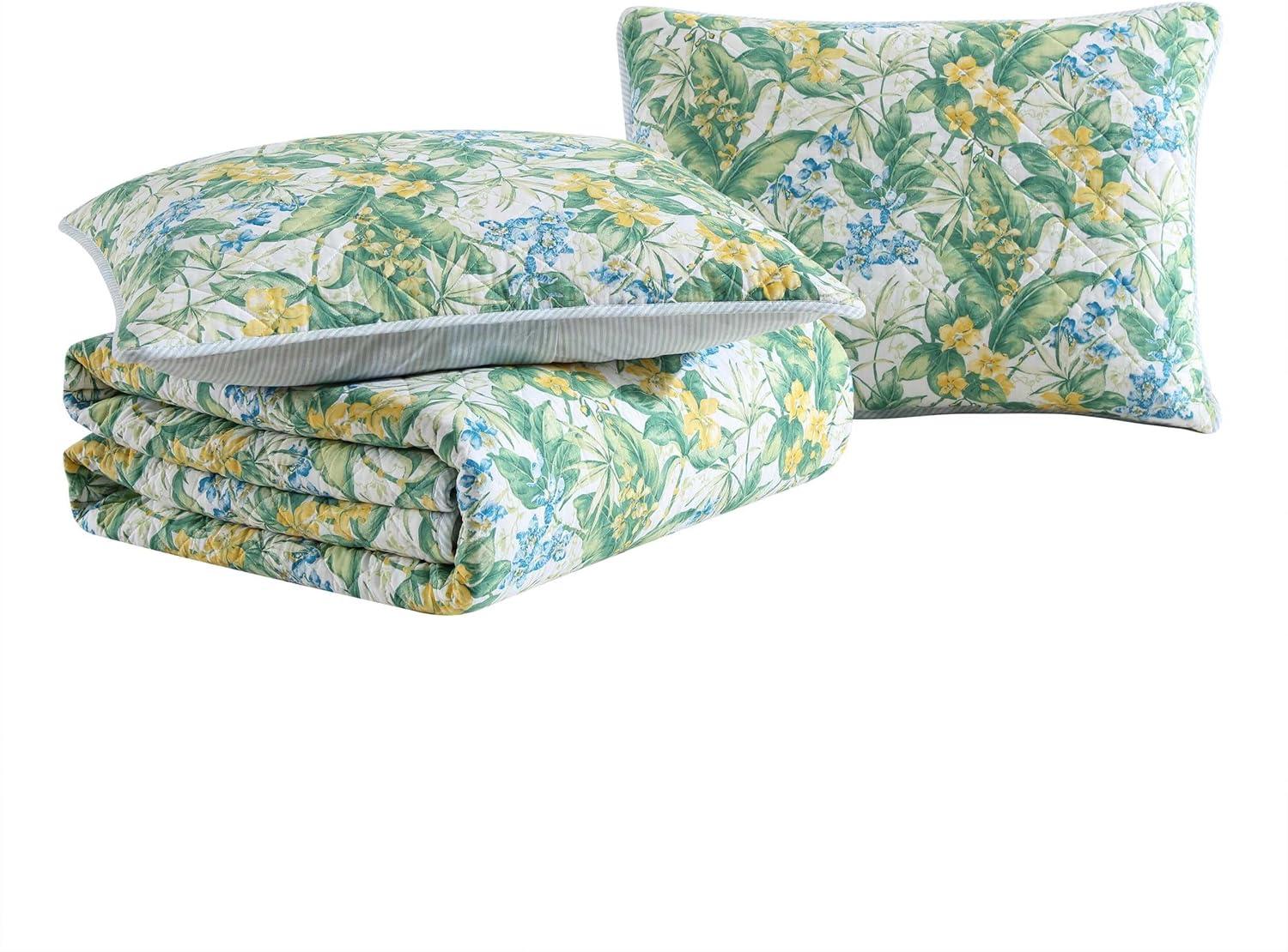 Tommy Bahama Paradise Point Cotton Reversible Green Quilt Set