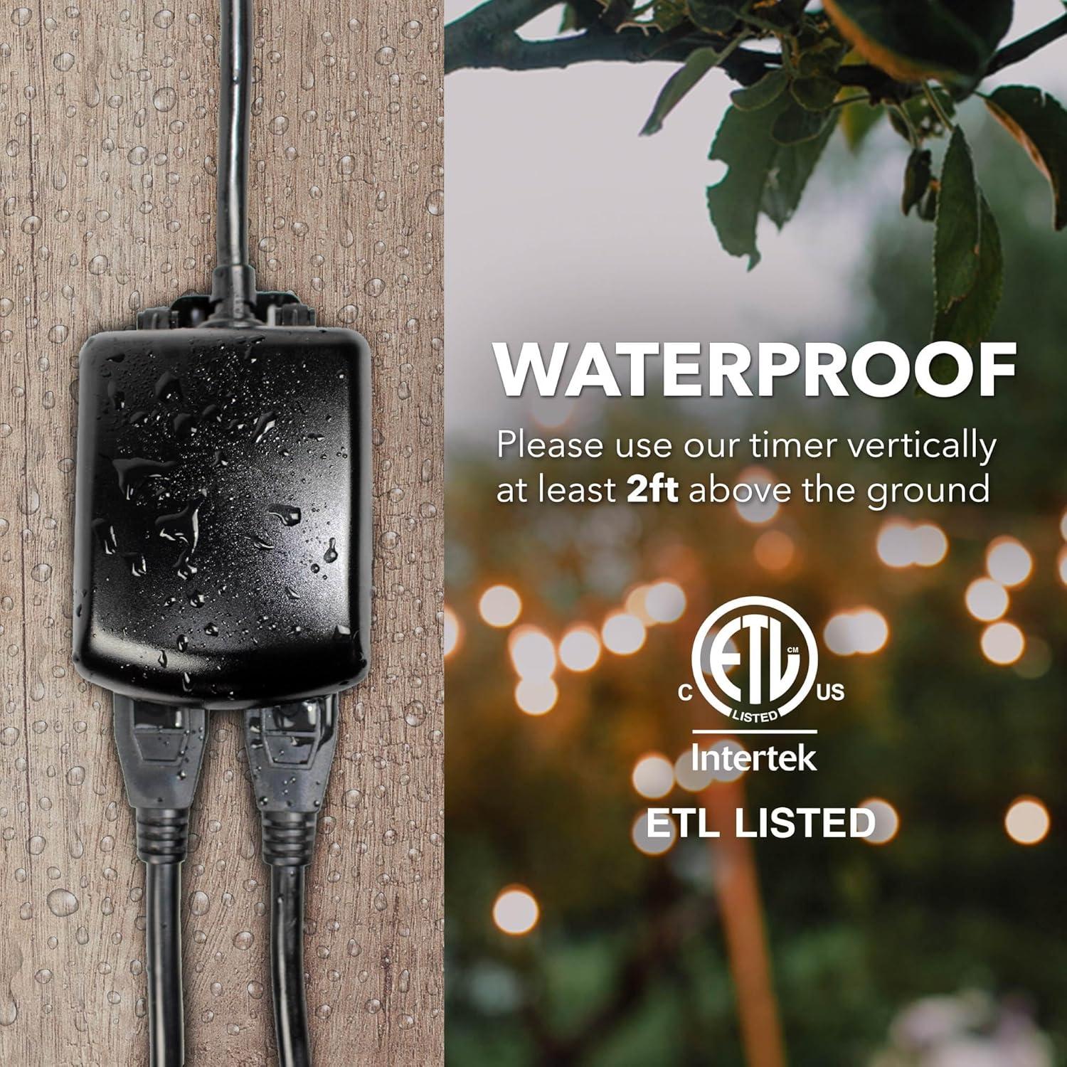 BN-LINK Compact Outdoor Mechanical Timer, 24 Hour Programmable Dual Outlet Timer - Plug in, Waterproof, Heavy Duty, For Lamps Christmas Lights