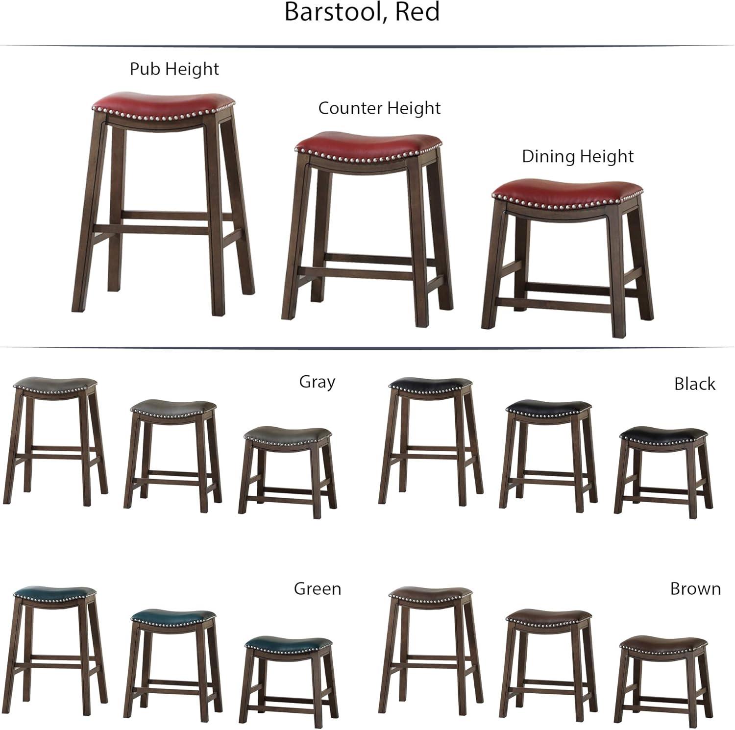 Homelegance 18" Dining Height Wooden Bar Stool Saddle Seat Barstool, Red Brown